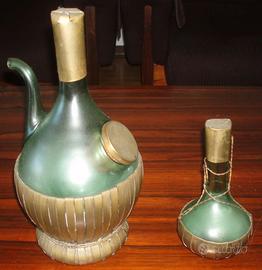 Coppia di fiaschi vintage con rivestimento in rame