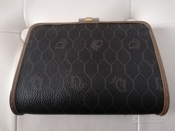 Portamonete gigante tela nera bordi marrone Dior