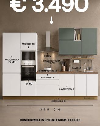 CUCINA 375 CM COMPLETA DI 6 ELETTRODOMESTICI