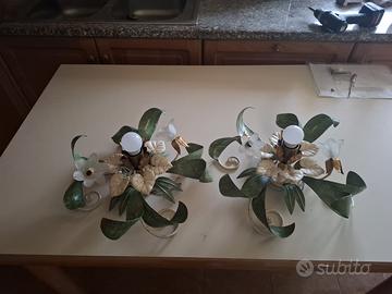 Coppia Applique Floreali in Ferro e Vetro