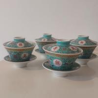 Set di 4 tazze cinesi Gaiwan con coperchio e piatt