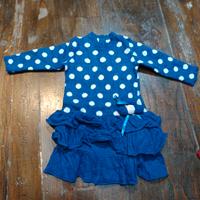 vestito di lanetta  bimba blu a pois 