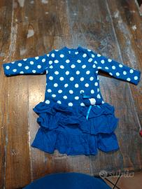 vestito di lanetta  bimba blu a pois 
