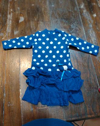 vestito di lanetta  bimba blu a pois 