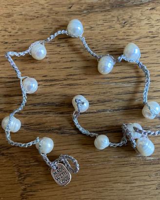 Bracciale all'uncinetto con perle di fiume