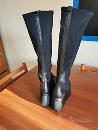 Stivali calzino  in Pelle e Tessuto Nero