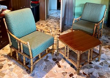 2 poltrone in bambù originali anni '70 + tavolino