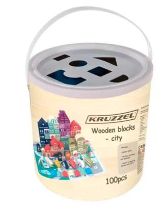 Blocchi di legno - città + puzzle + borsa + Sorter