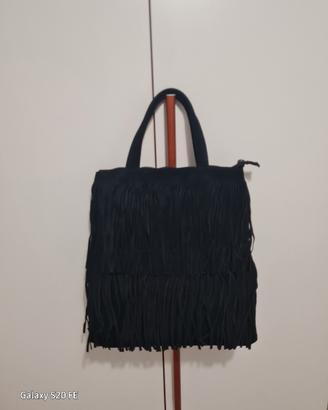BORSA  IN  PELLE SCAMOSCIATA MORBIDA CON FRANGE