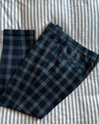 Pantaloni uomo H&M blu fantasia quadri grigio