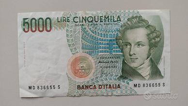banconota 5000 lire Bellini