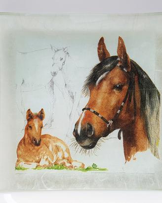 Piatto in vetro cavalli fatto a mano in decoupage