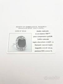 Anello oro 18KT zaffiro 4.90 e diamanti 2.40 VVS G