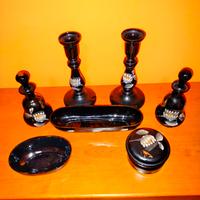 Rarissimo Set da Toilette in Vetro Nero Soffiato 
