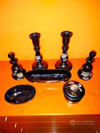 Rarissimo Set da Toilette in Vetro Nero Soffiato 