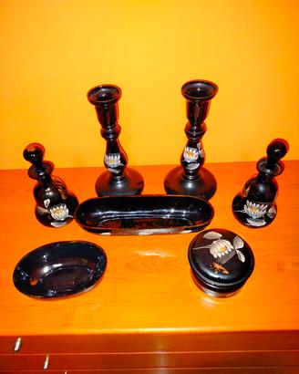 Rarissimo Set da Toilette in Vetro Nero Soffiato 