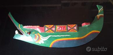 Barca etnica in legno, indonesia, bali, vintage 70