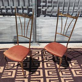 Coppia di sedie vintage in ottone e velluto