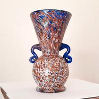 Vaso vintage vetro Murano blu con polvere oro