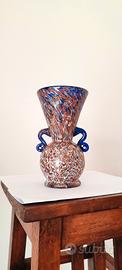 Vaso vintage vetro Murano blu con polvere oro