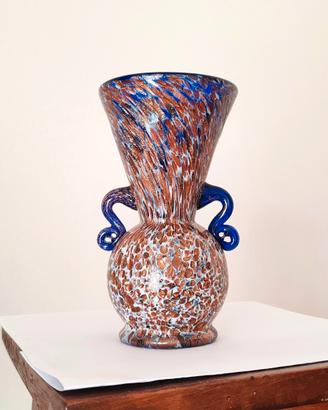 Vaso vintage vetro Murano blu con polvere oro