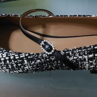 ballerine lana nere e bianche con laccetto gioiell