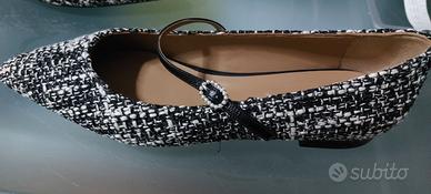 ballerine lana nere e bianche con laccetto gioiell