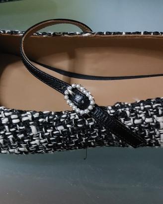 ballerine lana nere e bianche con laccetto gioiell