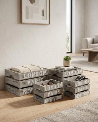 Set 4 Cassette Industriali in Legno Paulownia 42cm