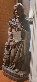 Statua  San Rocco con bimbo 1900 monoblocco legno