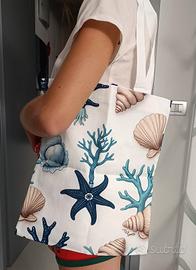 borsa da spiaggia in tessuto a tema marino