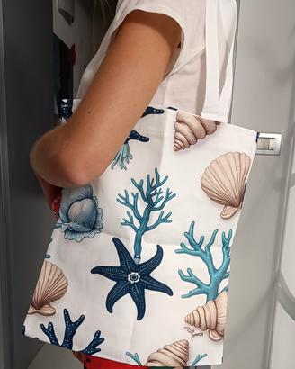 borsa da spiaggia in tessuto a tema marino