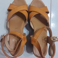 Sandali Donna- Pelle e Tacco Legno -Camel- 39