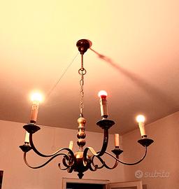 lampadario vintage a 6 luci ,Ottone