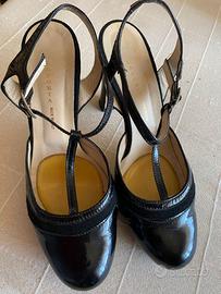 Scarpe con tacco slingback pelle nero lucido n.39