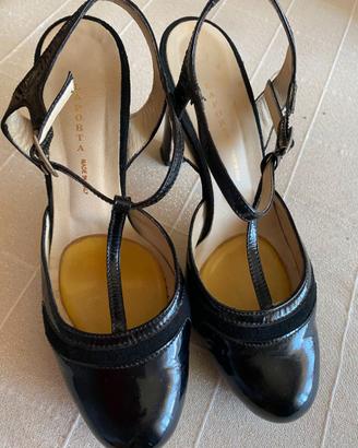Scarpe con tacco slingback pelle nero lucido n.39