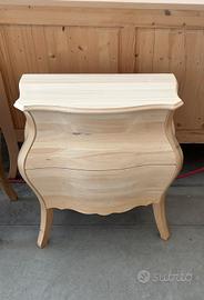 Comodino bombato 2 cassetti legno tiglio grezzo