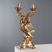 Candelabro in Legno Intagliato e Dorato Metà '900