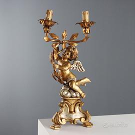 Candelabro in Legno Intagliato e Dorato Metà '900