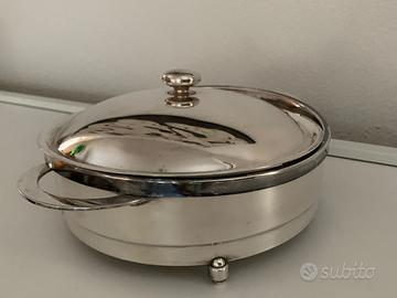 Porta pirofila in silver plate con coperchio