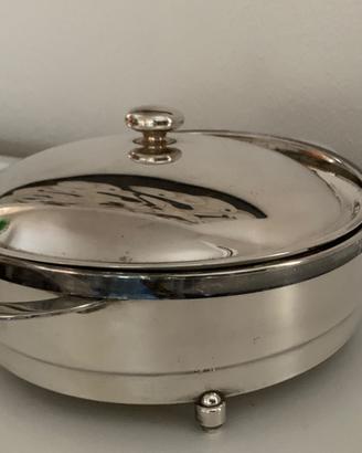 Porta pirofila in silver plate con coperchio