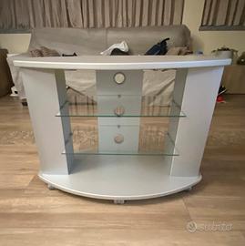 Porta TV grigio ovale con ripiani in vetro