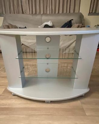 Porta TV grigio ovale con ripiani in vetro