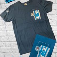 T-shirt dei Puffi unica al mondo, dipinta e cucita