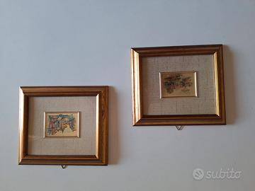 COPPIA QUADRI FOGLIA ORO 