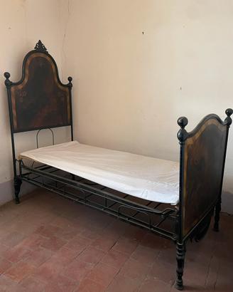 LETTO SINGOLO ferro battuto radica noce Liberty