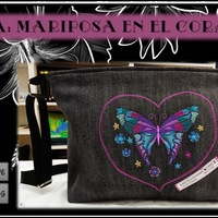 BORSA HANDMADE, IN JEANS, CON FARFALLA RICAMATA