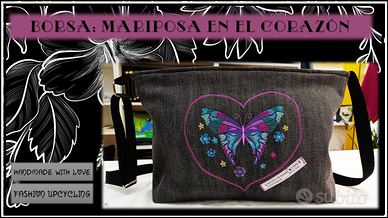 BORSA HANDMADE, IN JEANS, CON FARFALLA RICAMATA