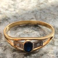 Anello Vintage in Oro 18 kt Diamanti e Zaffiro