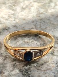 Anello Vintage in Oro 18 kt Diamanti e Zaffiro